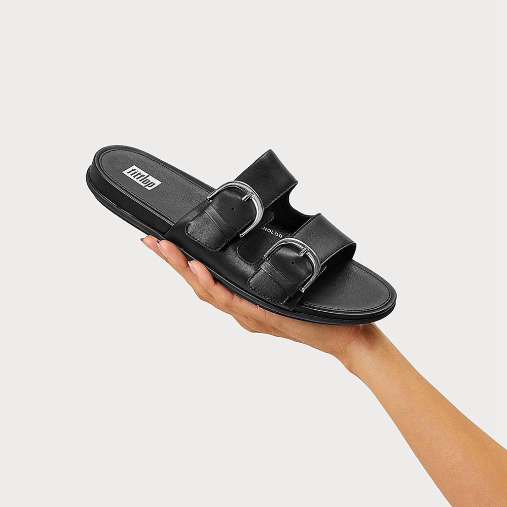 Fitflop Womens Slides Black - Gracie Buckle Leather - BV5891064